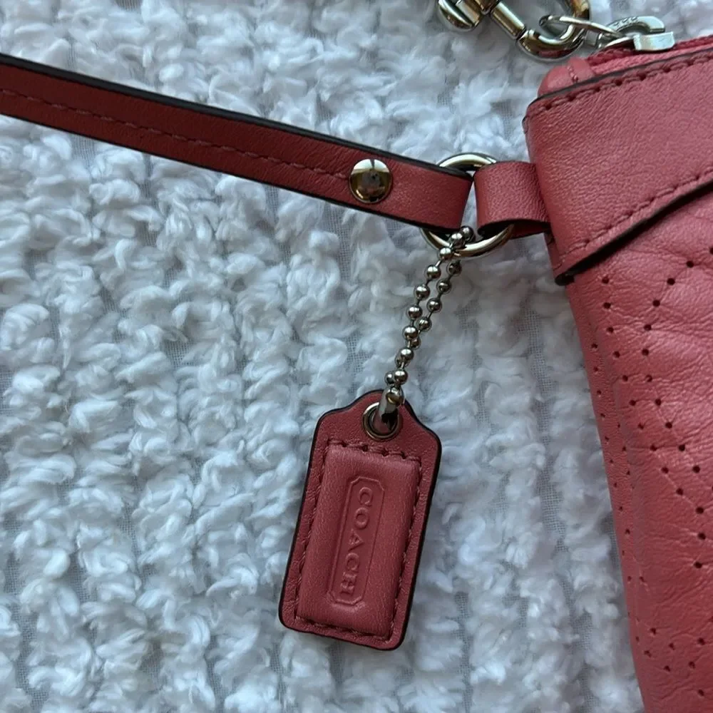Coach F47330 Perforated pink Leather Wristlet wallet‎ purse clutch